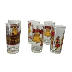 Vtg A& P Bicentennial Celebration Glasses (6) Peanut Butter Jars Liberty Bell